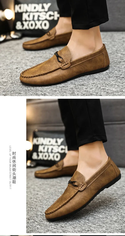 Summer New Men's Loafers Comfortable Flat Casual Shoes Men Breathable Moccasins Slip-On Soft Leather Driving Shoes 2025