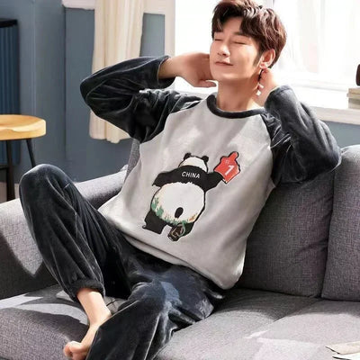2025 Men's Autumn Winter Warm Flannel Pajama Sets Casual Soft Sleepwear Homewear 2PCS Sets Male Loose Coral Velvet Lounge Sets