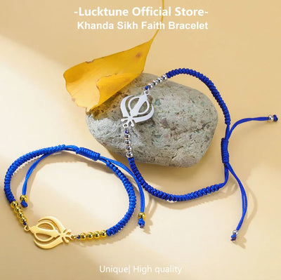 Lucktune Khanda Sikh Faith Bracelet for Women Men Stainless Steel Vintage Indian Sword Lucky Bracelet Spiritual Jewelry Gift