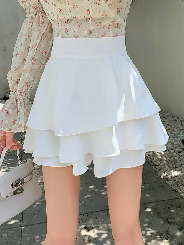 Bla A-Line  Skirt Women's Summer 2023 High Waist Lengthening Legs Design Sensation Lace Trim Puffy ort Skirt