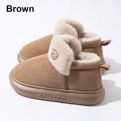 Winter Warm House Slippers Indoor Outdoor Cotton Plush Shoes Eva Lightweight Cozy Fur Lining For Men Women Family Comfort