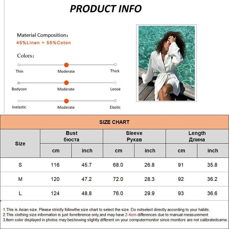 Elegant cotton linen v-neck beach dress 2025 spring and summer women fashion soft comfortable loose lace vacation casual
