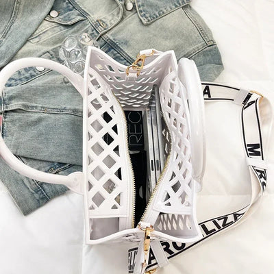 Designer Tote Bag For Women Brand Hollow Out Shoulder Bag 2025 New Travel Beach Handbag Purple Bag Fashion Shopper Purse