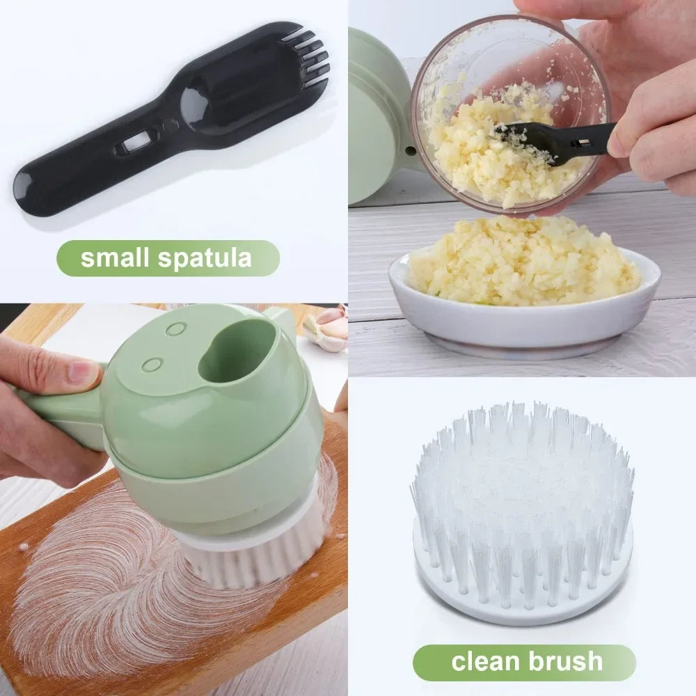 4 in 1 Electric Vegetable Cutter Food Processor Garlic Masher Wireless Grinder Handheld Blender Auto Slicer Kitchen Accessories