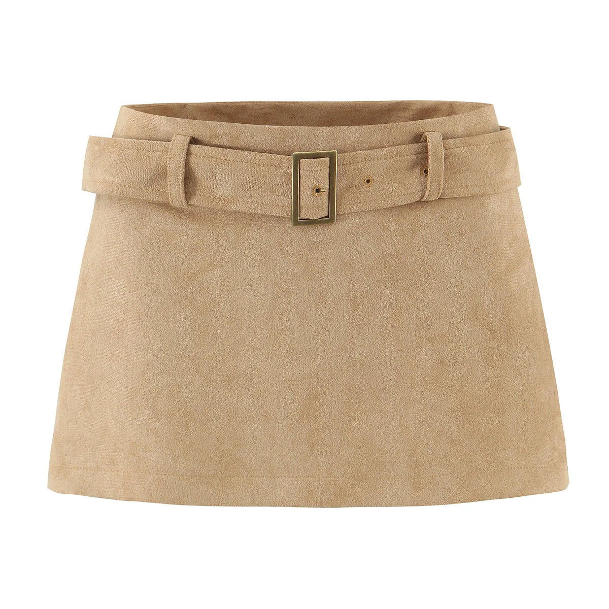 2025 Autumn Y2K Faux Suede Belt Low Waist Mini Skirt With short lining Sexy A-line Package Hips Mini Short Skater Party Femme