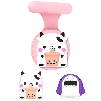 Pink bubble tea cow silicone phone case with AirTag holder for girls