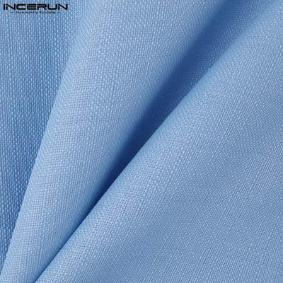 INCERUN Tops 2024 American Style New Men Diagonal Placket Texture Belt T-shirts Summer Casual Solid Short Sleeved Camiseta S-5XL
