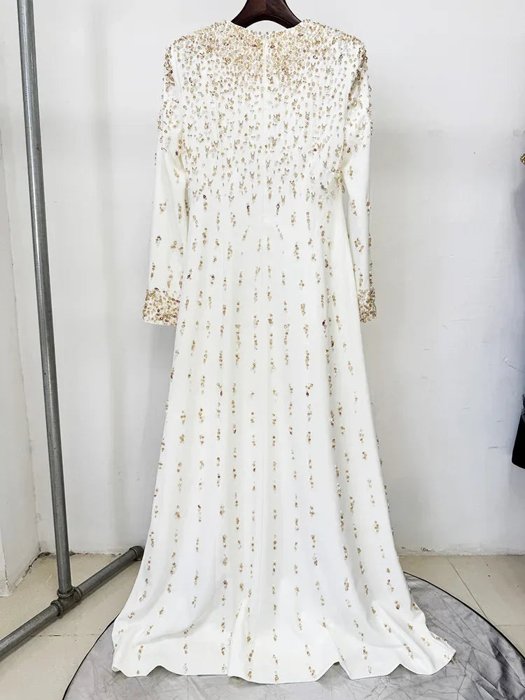 HIGH STREET Newest Fashion 2025 Designer Maxi Dresses Women's Formal Long Sleeve Luxurious Beaded Long Maxi Dress