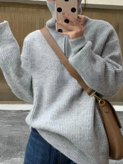Women's Sweaters 2025 Autumn Winter Long Sleeve Top Loose Knitted Turtleneck Zipper Fashion Pullover Women Oversized Sweater