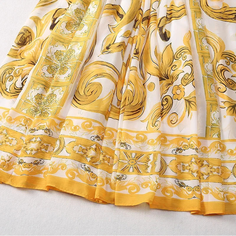 Fashion Designer Long Dress Women Elegant  V-Neck Long Sleeved Printed Belt Dresses Luxury Designer High Quality Female Clothing