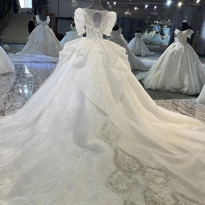 Customized Wedding Dresses For Women Organza Ball Gown O-Neck Wedding Suits For Women Sequined Beading Crystal Suknia Ślubna