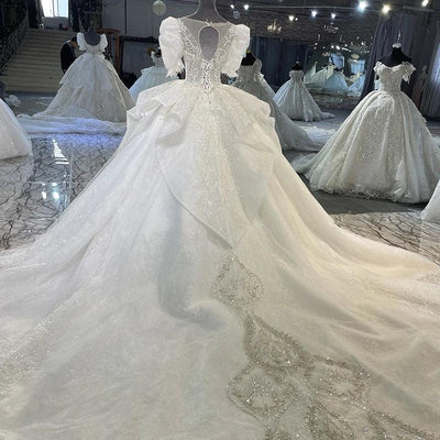 Customized Wedding Dresses For Women Organza Ball Gown O-Neck Wedding Suits For Women Sequined Beading Crystal Suknia Ślubna