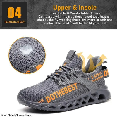 Safety Shoes Men For Work Sneakers Women Men Steel Toe Work Shoes Security Protective Shoes Lightweight Anti-Smash Anti-Puncture