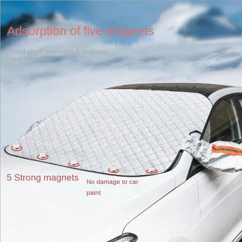 Winter car windshield snow cover, ice and frost outdoor protection snow cover, snow shield