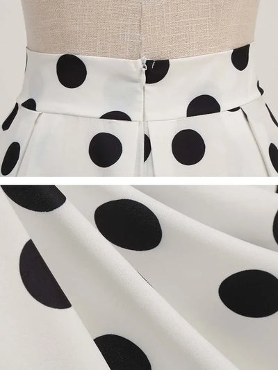 Summer Casual Women Midi Skirt Polka Dot High Waist Retro Vintage 50s Pleated Party Skirts
