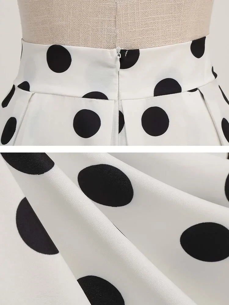 Summer Casual Women Midi Skirt Polka Dot High Waist Retro Vintage 50s Pleated Party Skirts