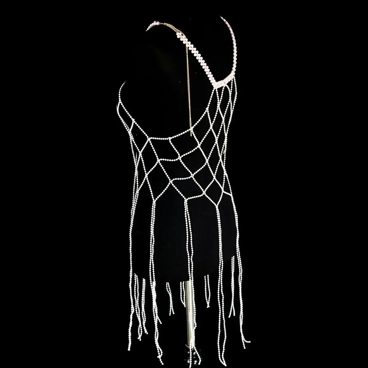 Luxurious a long fringed dress fashion faux pearl women’s body jewelry stage performance outdoor beach party accessories