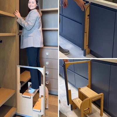 Ultra Thin Built In Folding Step Stool Narrow Retractable Pull Down Hidden Ladder Space Saving For Small Home Kitchen Cabinet