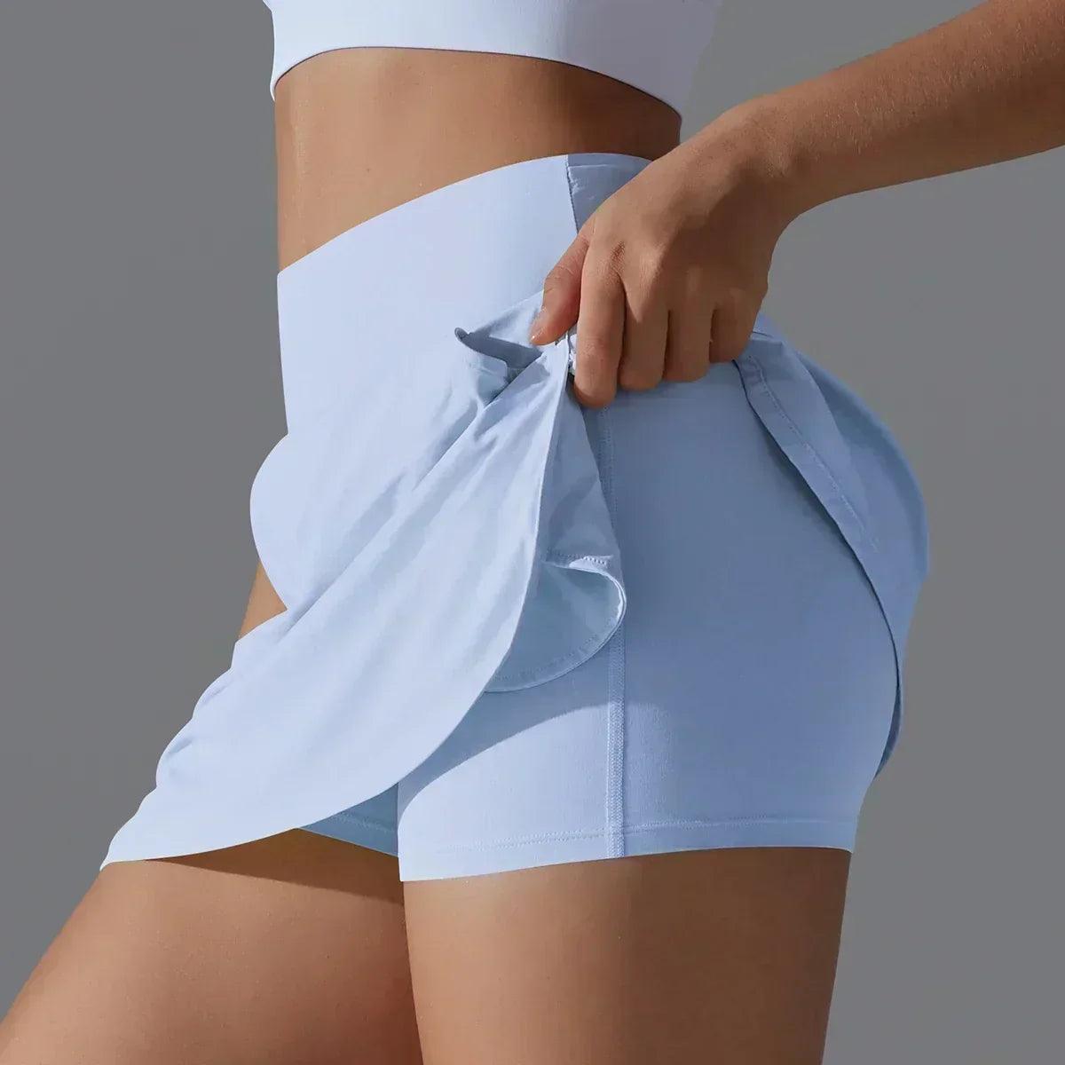 Women gym running shorts double deck quick dry sport fitness jogging workout with pocket sports tight short