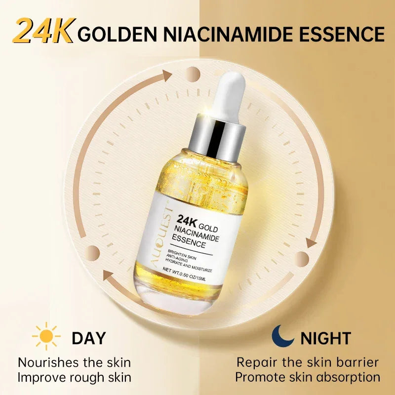 Niacinamide Face Serum 24K Gold Hyaluronic Acid Essence Whitening Dark Spot Corrector Facial Serum Skin Care Products