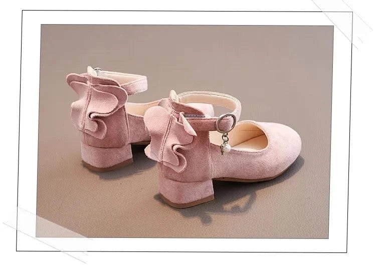 Kids Velvet Black, Pink, Red Leather High Heeled Shoes 3-15T | Girl's Princess Shoes For Party, Wedding, Dance | Children's Fashion