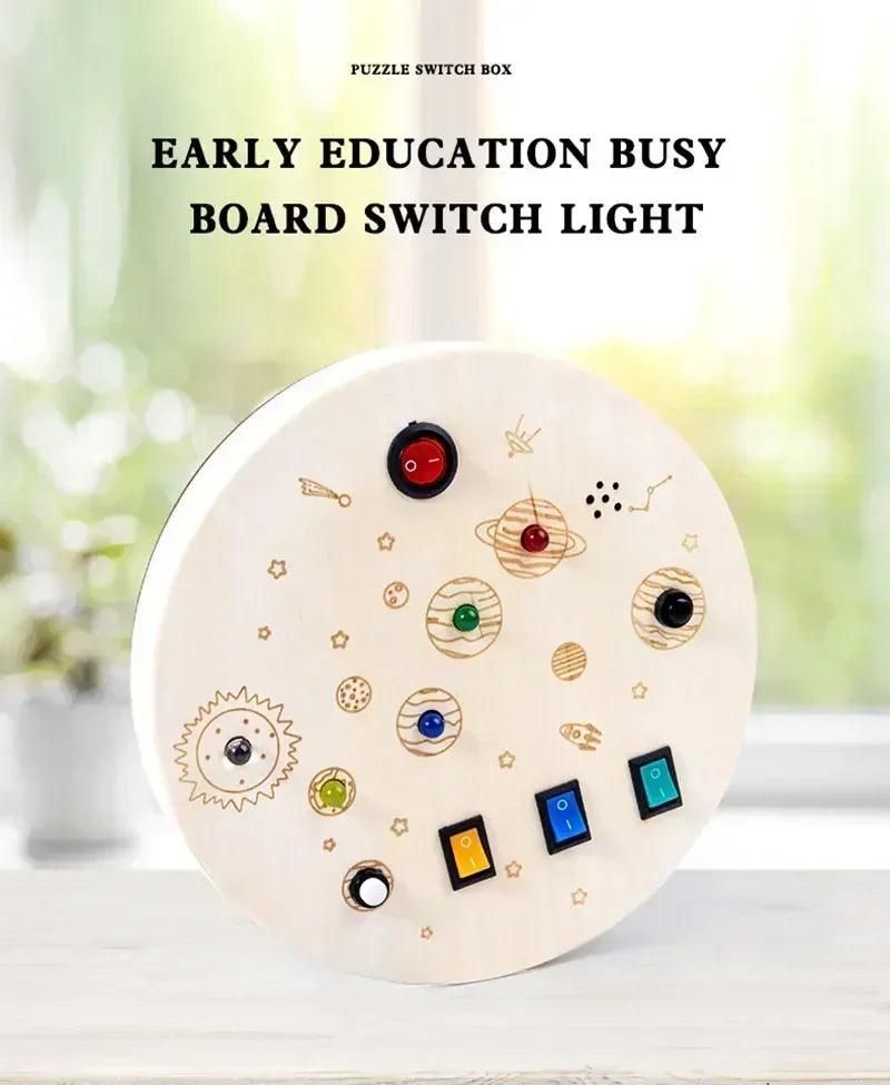 Montessori busy board sensory toys wooden with led light switch control travel activities children games for 2-4 years