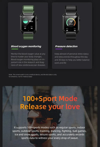 LOKMAT OCEAN 2 Pro Smart Watch Waterproof Bluetooth Calls Smartwatches 1.85 inch Touch Screen Heart Rate Monitor Fitness Tracker