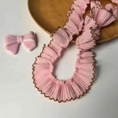 4M/lot 3cm Wine red/pink/Beige Chiffon Pleated Lace Dog Tooth Ruffle Lace Trimming for Dress Pet Cloth Home Decoration X1496