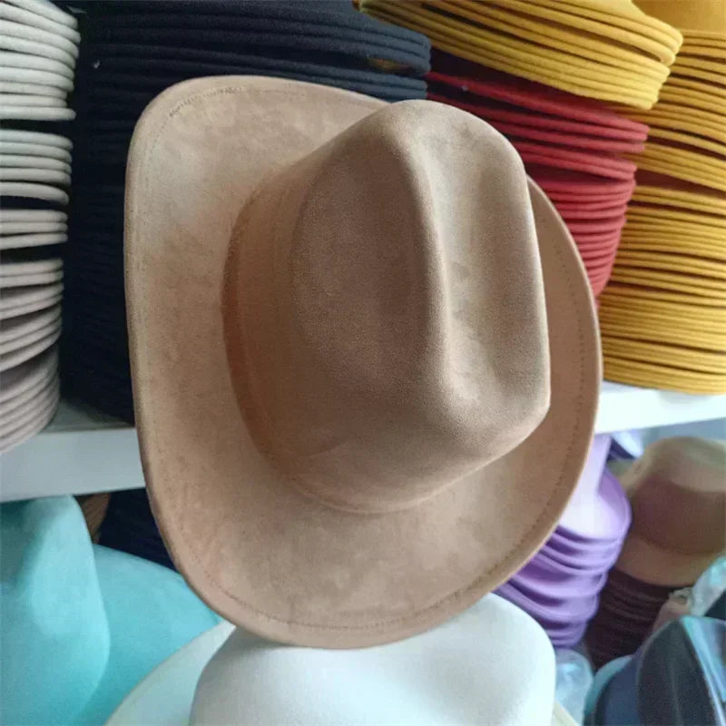Western suede leather 7.5cm denim women’s fedora hat men’s church jazz fashion travel party 2024