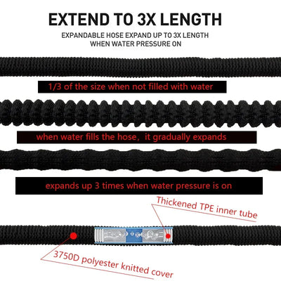 Flexible Black Garden Hose 25FT-100FT Extensible Magic Hose Wash Car High Pressure Foam Gun Courtyard Irrigation Cleaning Tools
