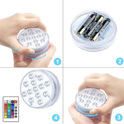 13 LEDs Submersible Light with Remote Control Underwater Night Lamp for Pool Vase Bowl Wedding Party Decoration Underwater Light