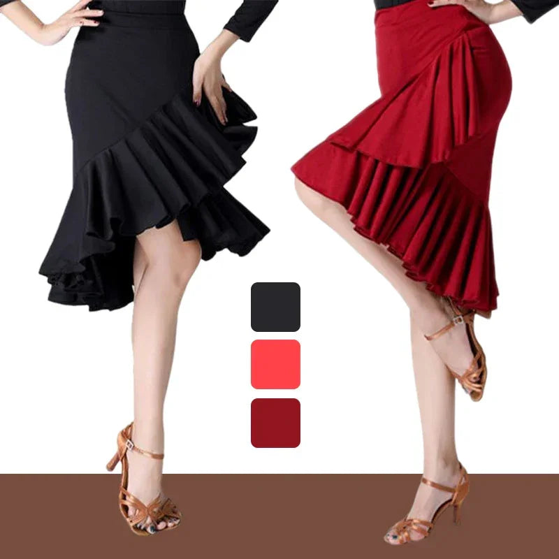 Womens Latin Dance Skirt Ballroom Tango Rumba Dance Dress Female Practice Dress Stage Performamnce Skirt Dancewear Costume