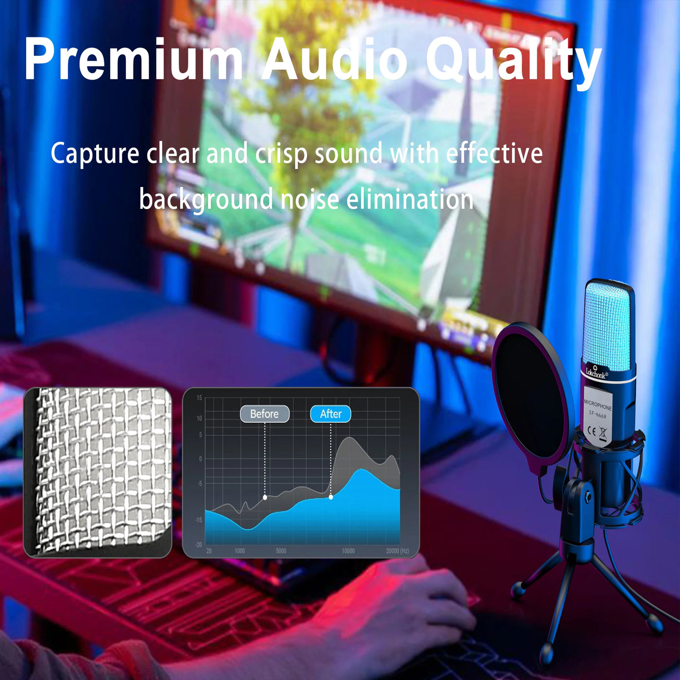 USB Microphone RGB Microfone Condensador Wire Gaming Mic for Podcast Recording Studio Streaming Laptop Desktop PC