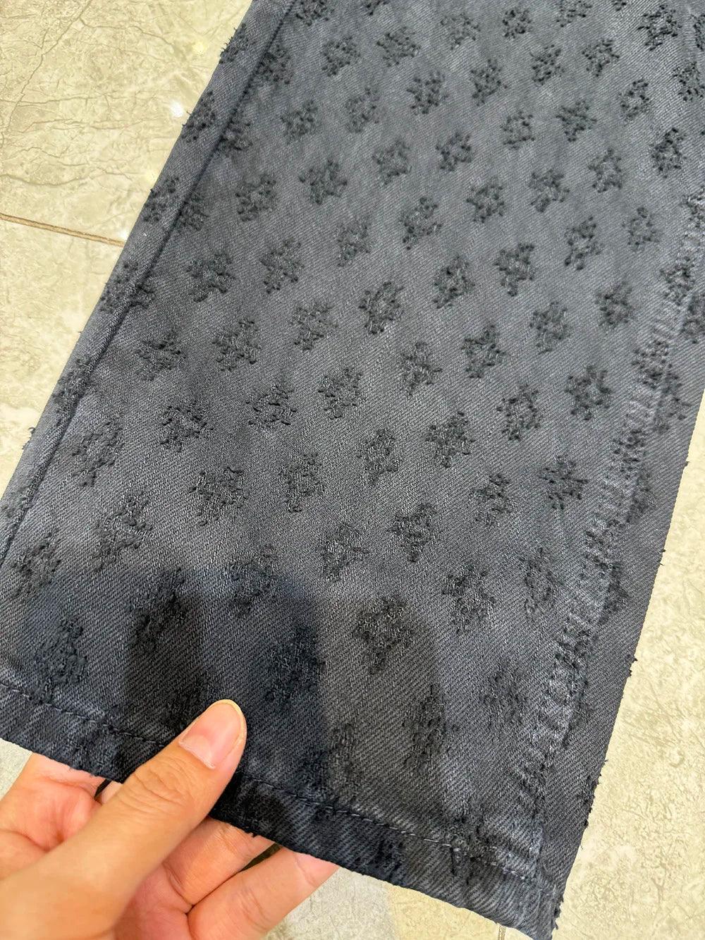 European Designer Jeans Men Ripped Holes Washed Baggy Pants New Fall Straight Fit Wide Leg Bottoms