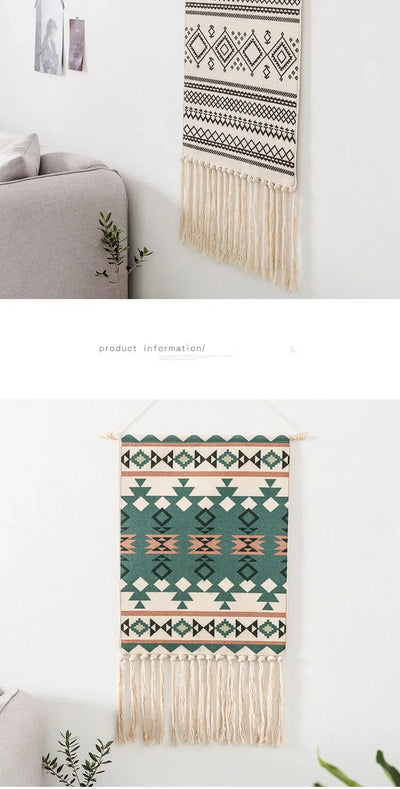 Home decoration Bohemian Tapestry Wall decor aesthetic room Tassel Macrame Hanging Art geometric Woven Cotton Handmade Linen for