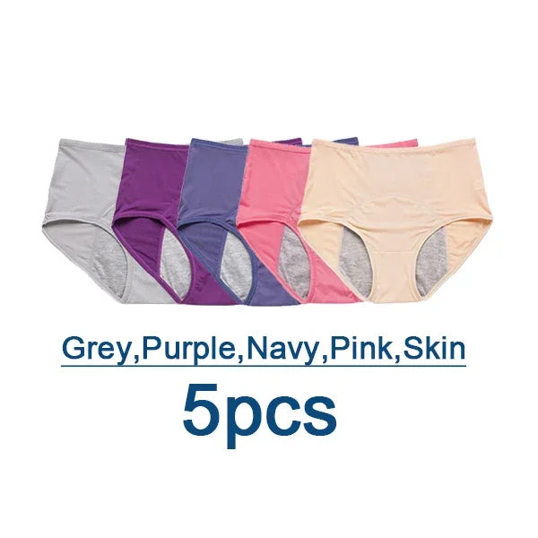 5pcs/Set Leak Proof Menstrual Panties Women Period Underwear Sexy Pants Physiological Underwear Plus Size Waterproof Briefs