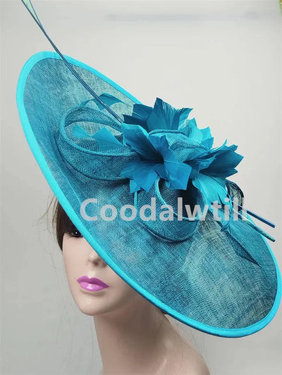 Royal Ascot Big Fascinator Hat Women Kentucky Derby Feather Large Hat Fascinator Party Wedding Headpiece Flower Church Chapeau
