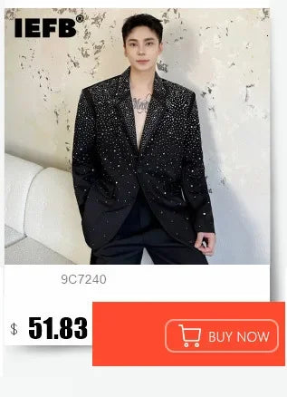 IEFB Metal Button Design Men's Blazers Shawl Collar Oblique Placket Design Casual Clothing Solid Color Male Suit Jackets 9W957