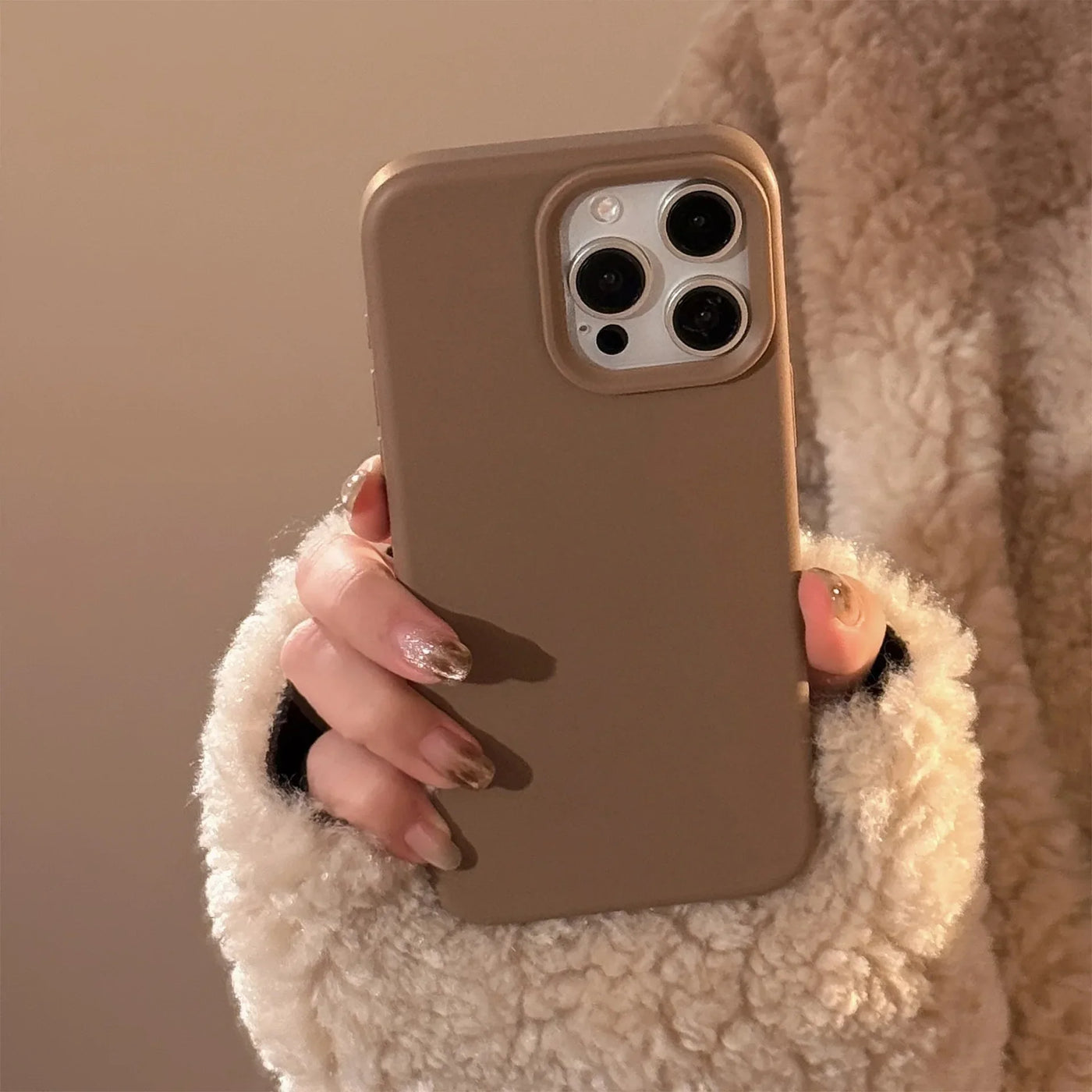 Minimalist Brown Gray Cream White Phone Cases for iPhone 16 Plus Pro Max 15 14 13 12 11 Winter Style Protective Phone Covers