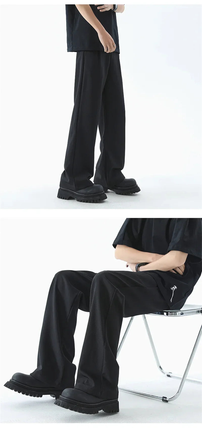 Men's Wide Leg Pants Thin Man Black Comfortable Pant Summer Casual Streetwear Loose Trouser Japanese 5XL Trendy Fashion