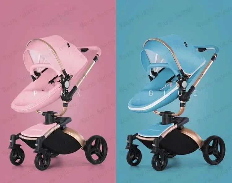 3-in-1 Luxury High-view Baby Stroller with Car Seat Foldable Newborn Baby Stroller PU Leather Two-way Baby Stroller