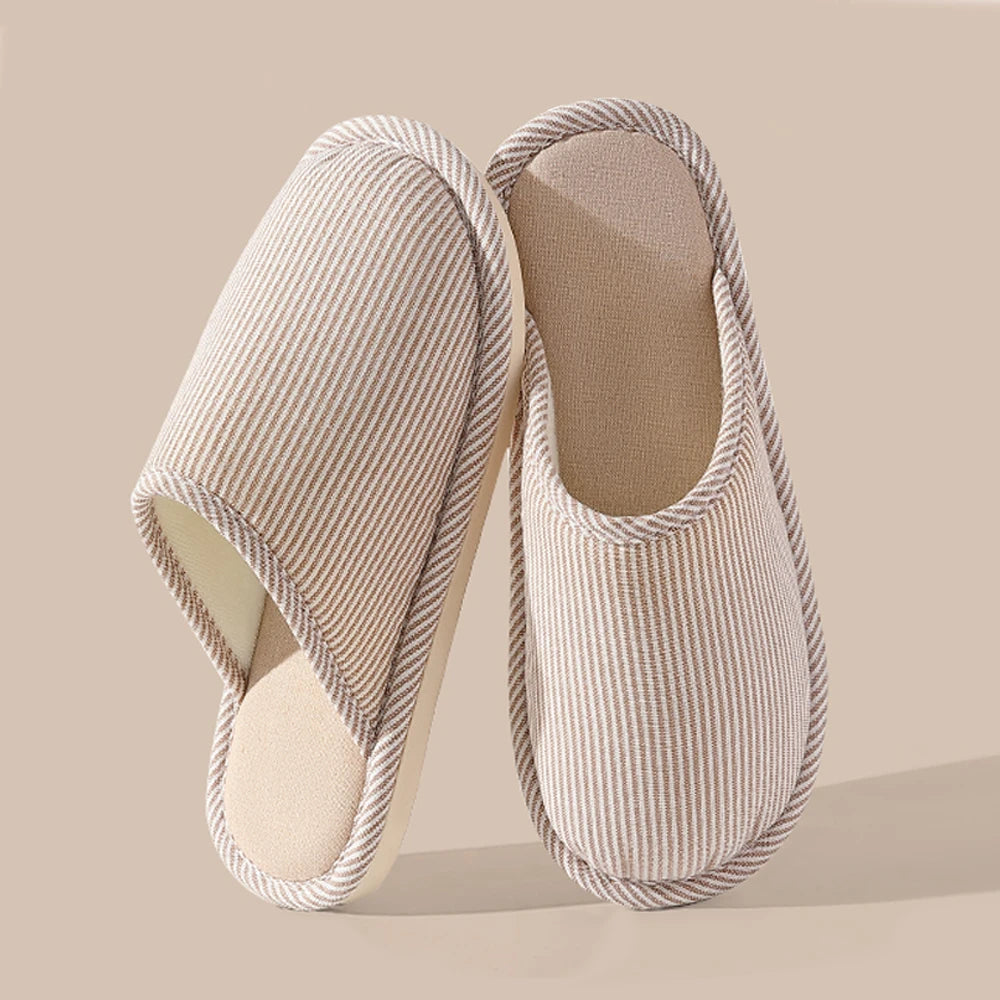 Warm Plush Cotton Slippers for Home Indoor Non-slip Linen Flats Spring and Autumn Couple House Slides