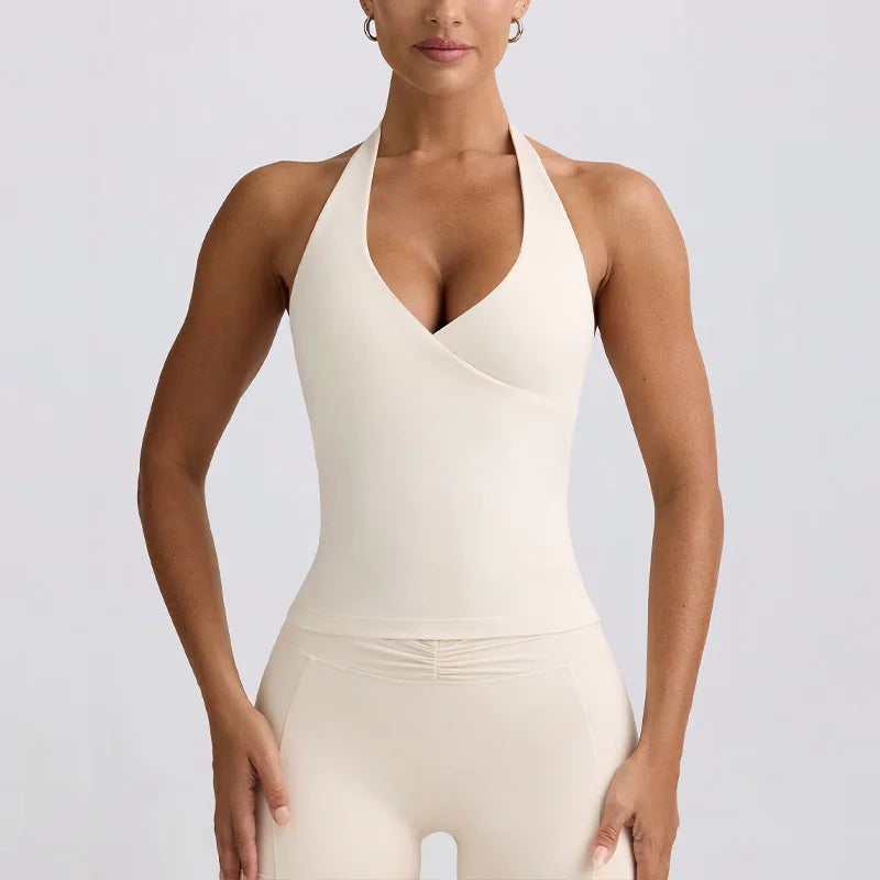 Women's Yoga Suits Quick Drying Leggings Gym Shorts Nude Hanging Neck Bra Running Gym Exercise Sets