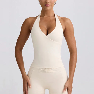 Women's Yoga Suits Quick Drying Leggings Gym Shorts Nude Hanging Neck Bra Running Gym Exercise Sets