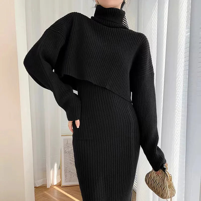 Knitted Dress Korean Version 2025 Autumn and Winter New Small Dress, Socialite Set, Winter Sweater Dress Two-piece Set for Women