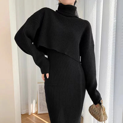 Knitted Dress Korean Version 2025 Autumn and Winter New Small Dress, Socialite Set, Winter Sweater Dress Two-piece Set for Women