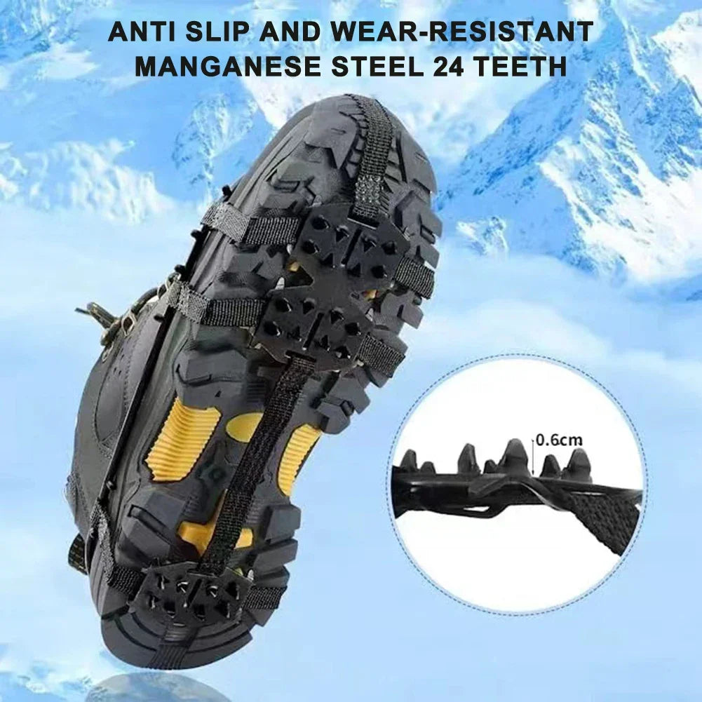 24 Teeth Mountaineering Cleats Anti-Slip Bundled Crampons Unisex Climbing Shoe Spikes Walking Hiking Accessories