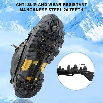 24 Teeth Mountaineering Cleats Anti-Slip Bundled Crampons Unisex Climbing Shoe Spikes Walking Hiking Accessories