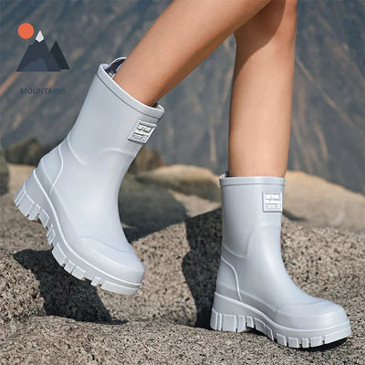 Women Waterproof Boots New Style Elastic Mouth Ankle Boots Mid Top Rain Shoes Non Slip Outdoor Indoor Chelsea Water Boot Woman