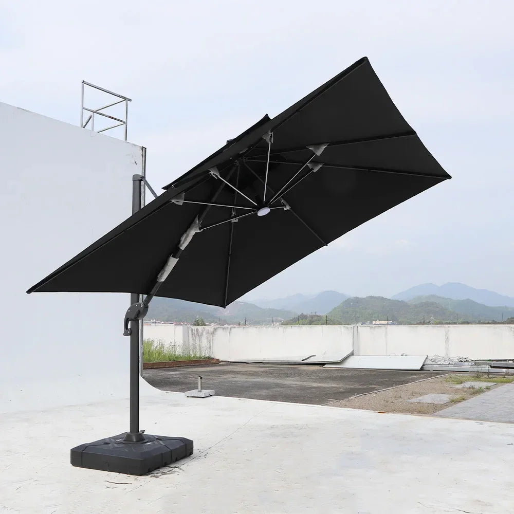 Umbrella Patio Outdoor Parasol black10ft Offset Cantilever Garden Led With Solar Lights